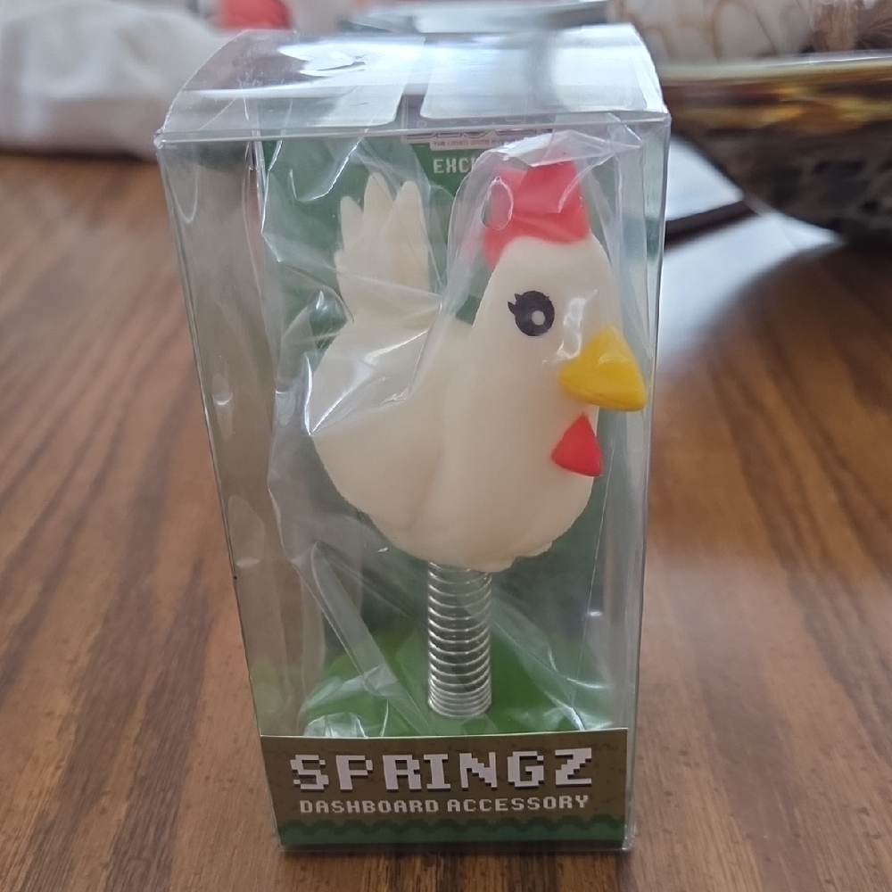 White Chicken Spring Dashboard Accessory